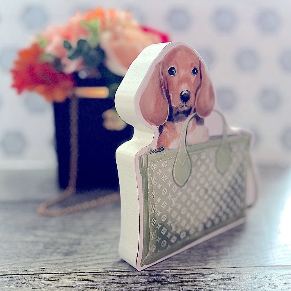 Designer-Inspired Green Dachshund Tote Accent by - Picture 2 of 3